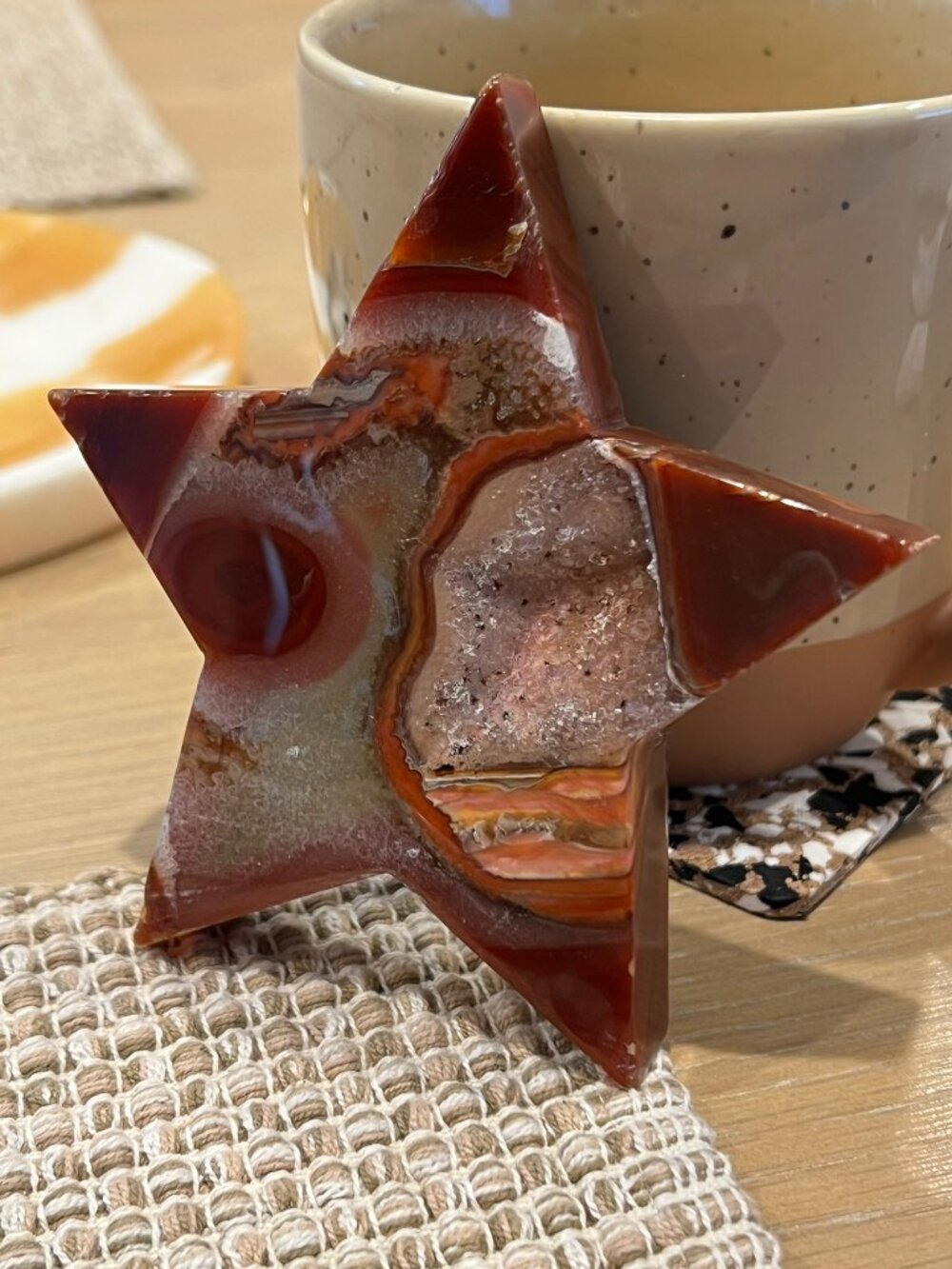 Natural Carnelian Agate Star with Sparkling Druzy
